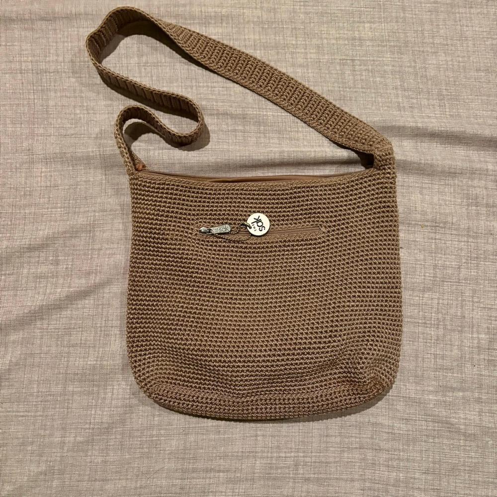 The Sak One Size Beige Crocheted shoulder Bag. Boho, minimalist